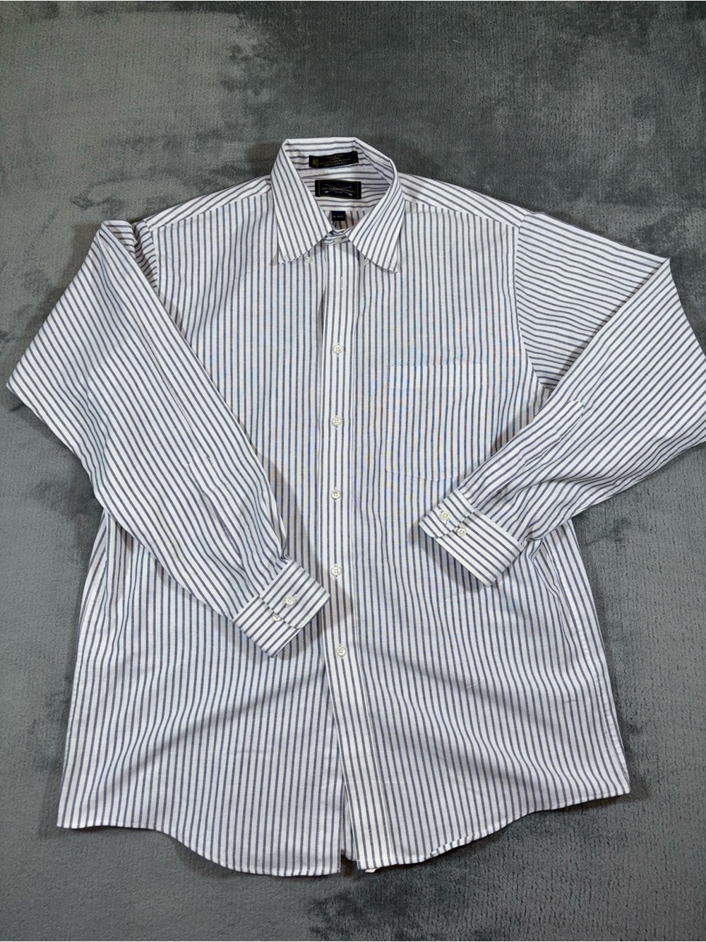 Striped Long-Sleeve Dress Shirt in White and Gray